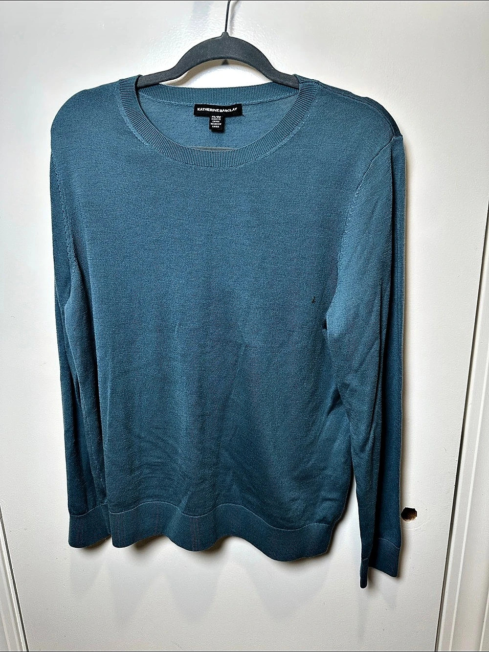 Katherine Barclay Extra Fine Merino Wool Crewneck Sweater Blue XL (56)